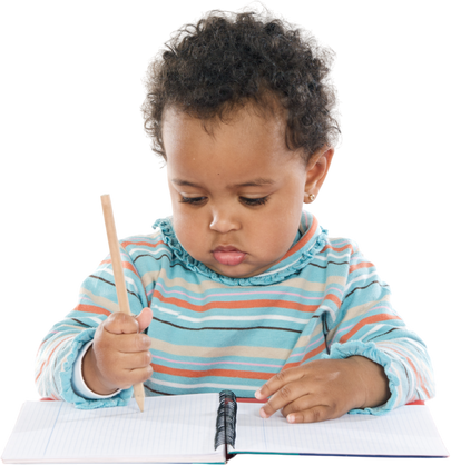 Young Child Writing in Notebook Portrait